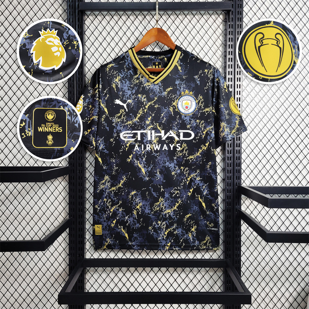 Manchester City 2023 Black Gold Treble Champions Shirt - Fans Version